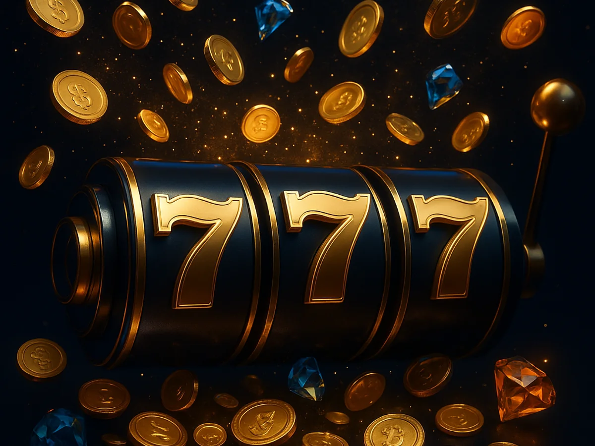 Glowing slot machine reels and coins on Casino id